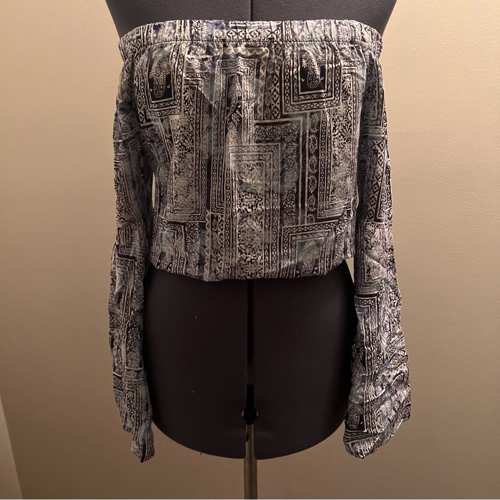 Printed Off the Shoulder Bell Sleeved Top
